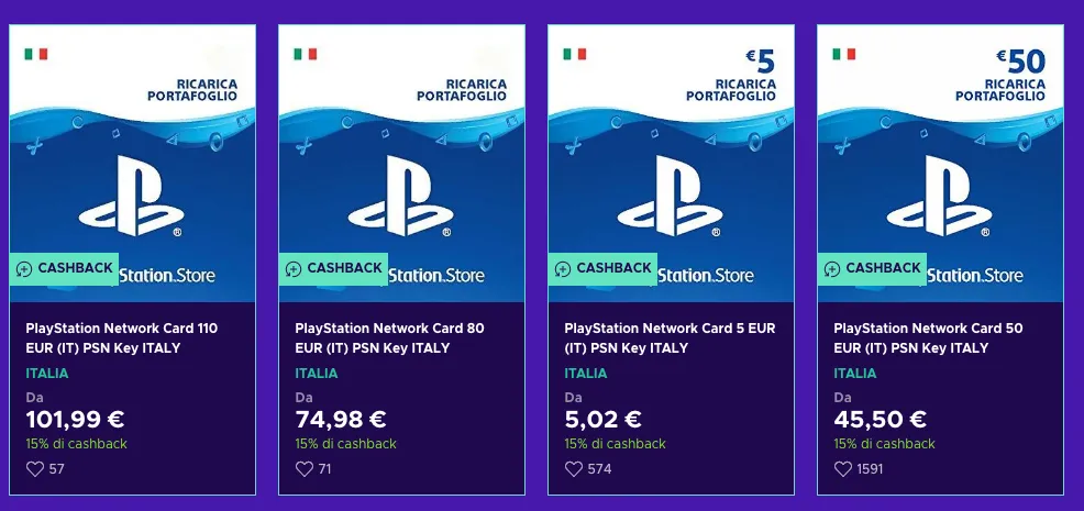 Ricevi il 15% di Cashback su Carte Credito PSN PLAYSTATION su Eneba! Ricevi il 15% di Cashback su Carte Credito PSN PLAYSTATION su Eneba!
