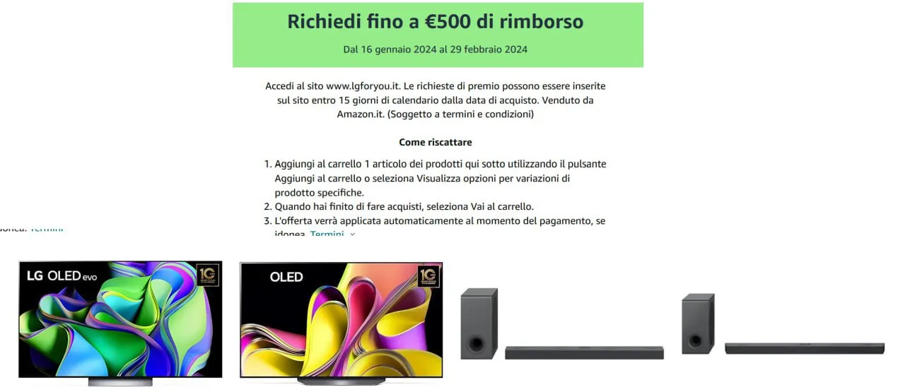 Non Perderti la Promo LG su Amazon: Fino a 500 Euro di Rimborso! Non Perderti la Promo LG su Amazon: Fino a 500 Euro di Rimborso!