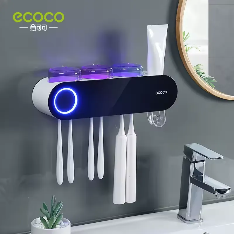 ECOCO Portaspazzolino Elettrico UV con Sterilizzatore, Dispenser Dentifricio e Ricarica Solare USB ECOCO Portaspazzolino Elettrico UV con Sterilizzatore, Dispenser Dentifricio e Ricarica Solare USB