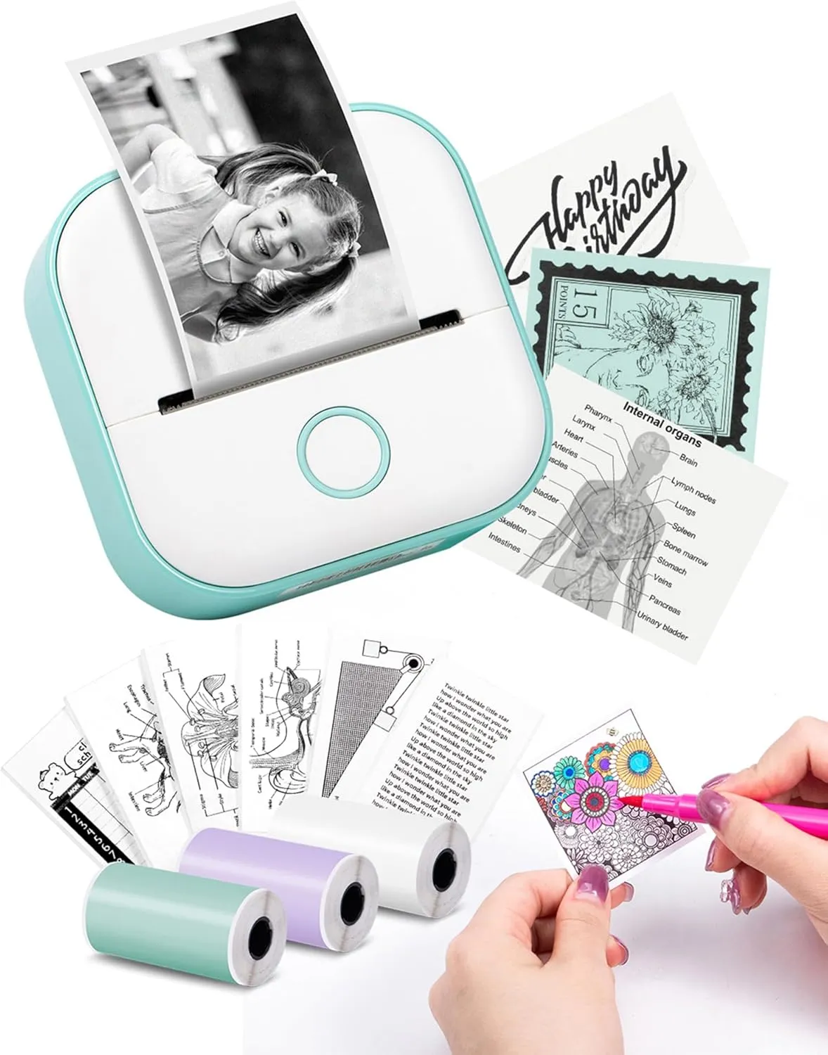 Mini Stampante Portatile – T02 Stampa Etichette Adesive Stampante Termica Senza Inchiostro 