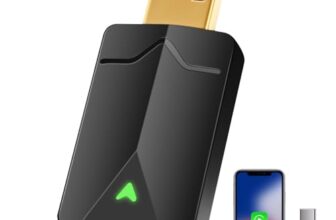 AOUQEE Adattatore ‌Carplay Wireless, Converte Carplay da cablato in Wireless, Adattatore Carplay wireless, Veloce e Stabile,Type-C/USB Plug & Play Mini, Compatibile con iOS 10+