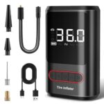 Powools Compressore Aria Portatile Auto Senza Fili - Mini Compressore Portatile Adatto per Pneumatici di Compressore Auto, Accessorio gonfia gomme Auto Portatile Universale, Nero, Medio