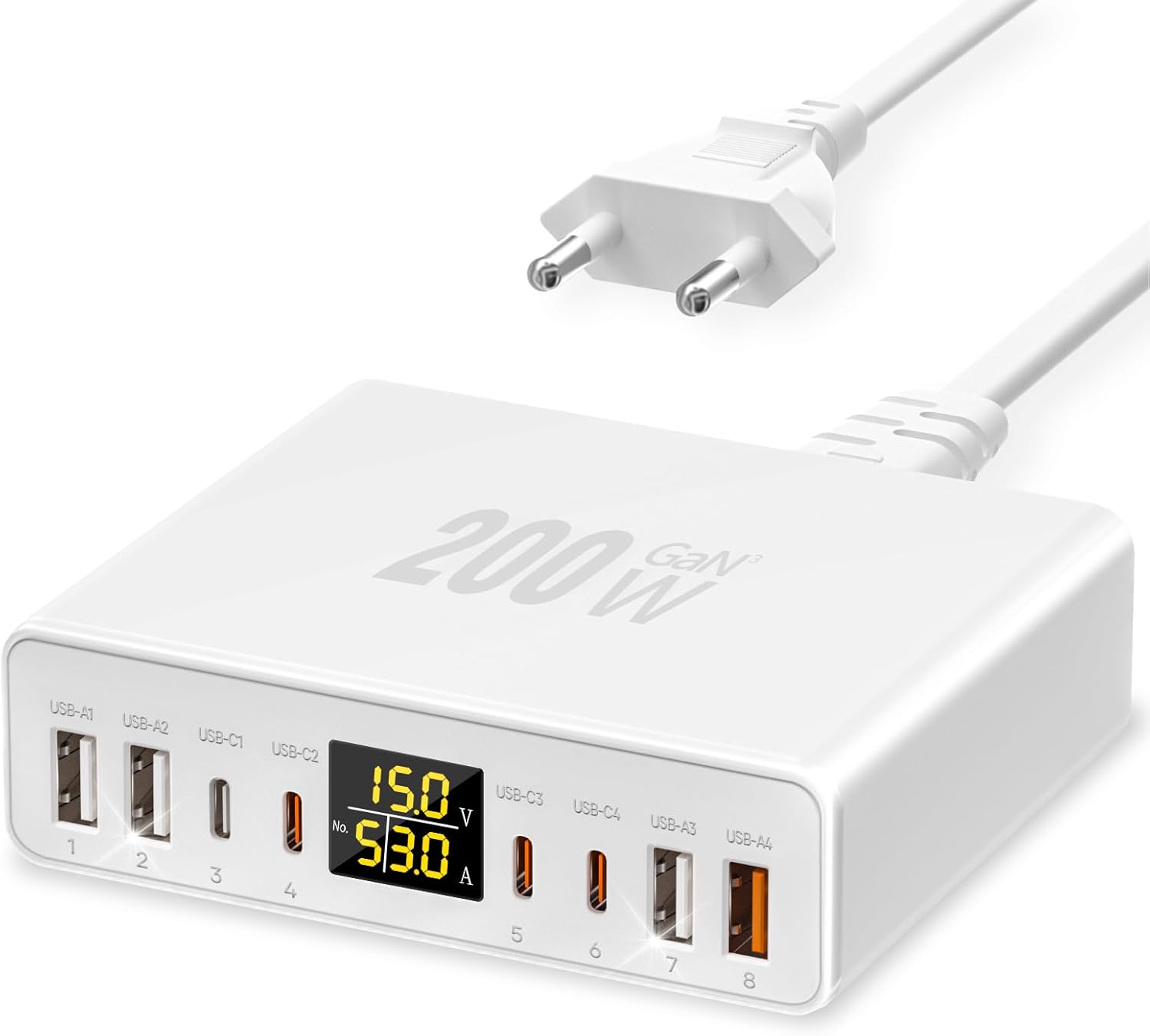 Caricatore multiplo USB C 8 porte LED 200W
