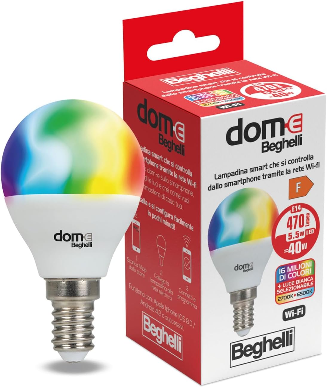 Beghelli – Lampadina LED Alexa Smart SFERA E14 5W RGB-CCT WiFi