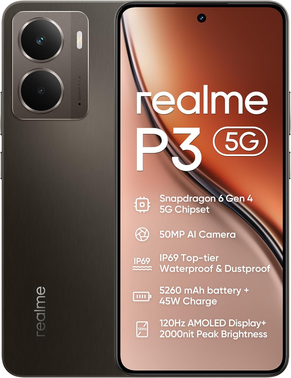 realme P3 5G Smartphone 12+512GB, Grigio Cometa