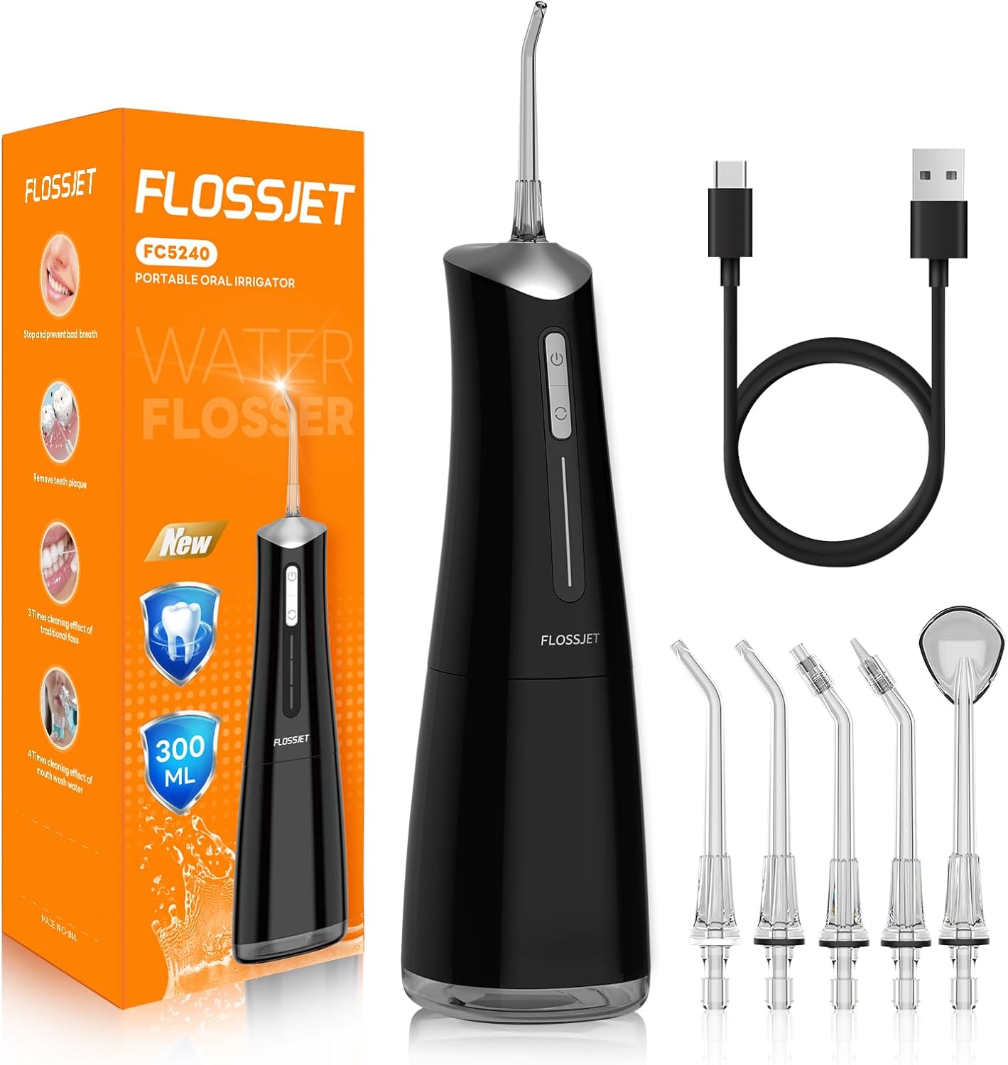 Idropulsore dentale FlossJet portatile nero