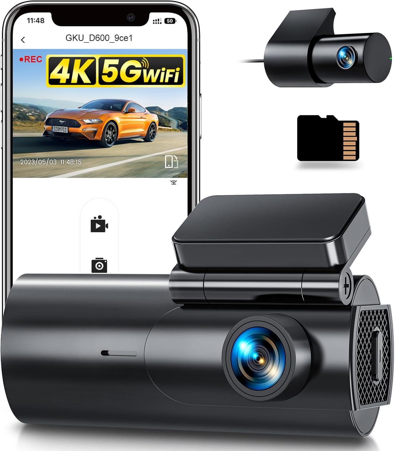 Dash cam auto 4K Wi-Fi doppia lente