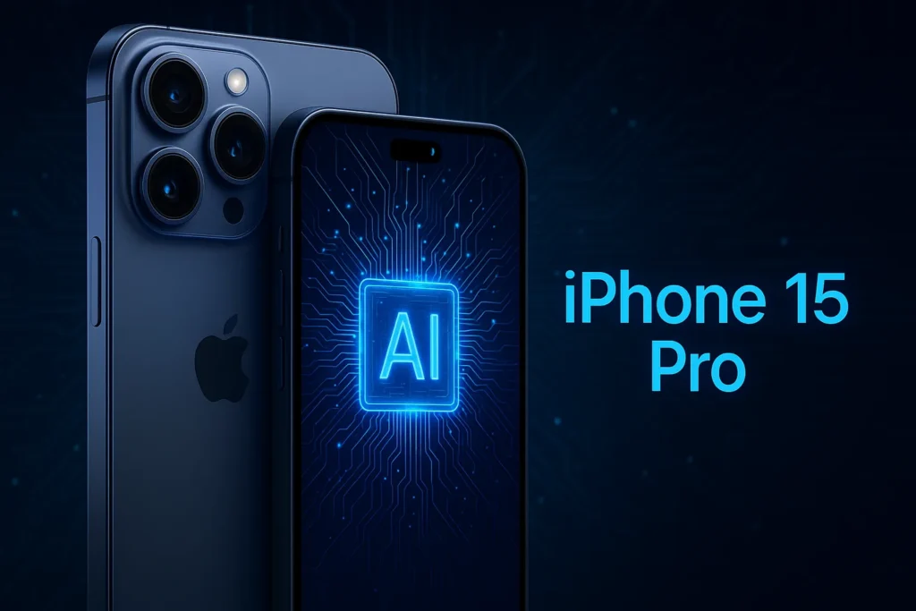 APPLE IPHONE 15 PRO nel 2025 – Ha ancora senso? Offerte, innovazioni e consigli 3 Close-up of iPhone 15 Pro with AI details, glowing effects