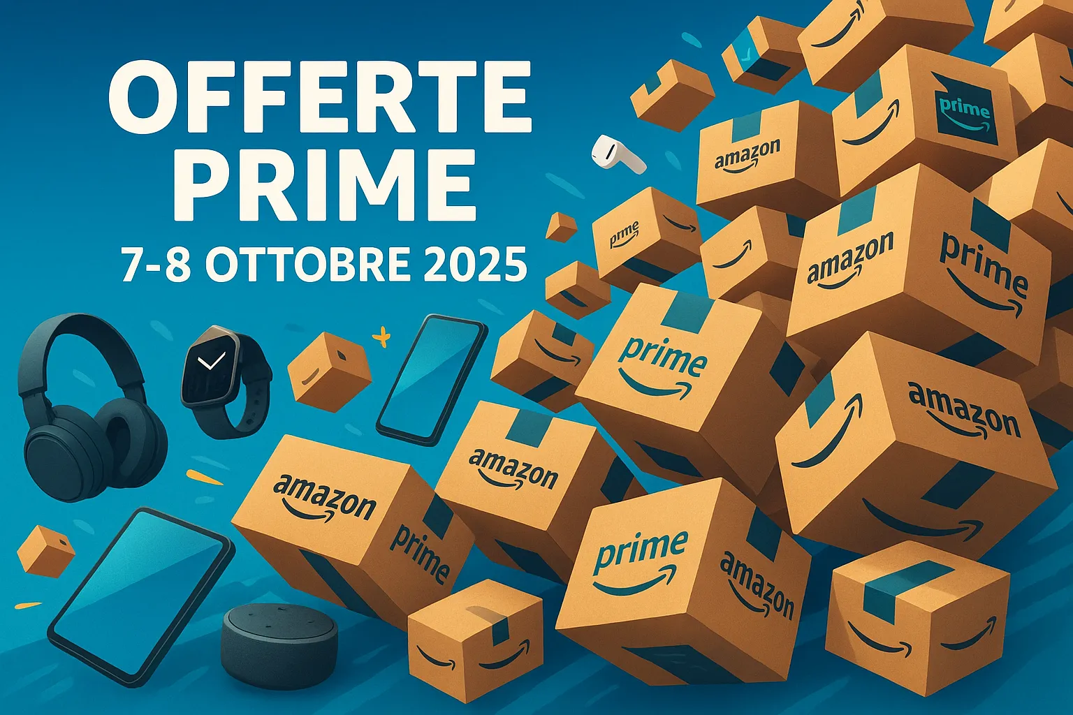 Grande banner luminoso raffigurante una valanga di pacchi Amazon Prime