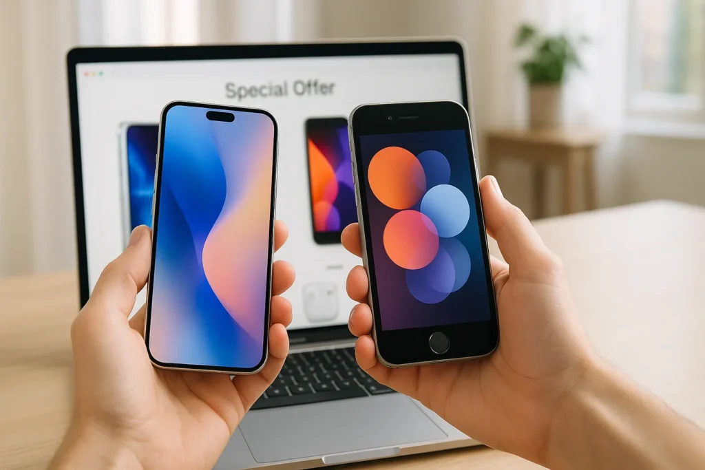 Mano che confronta due iPhone (nuovo e vecchio modello)