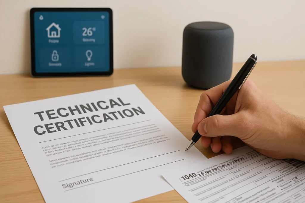 Mano che firma la certificazione tecnica