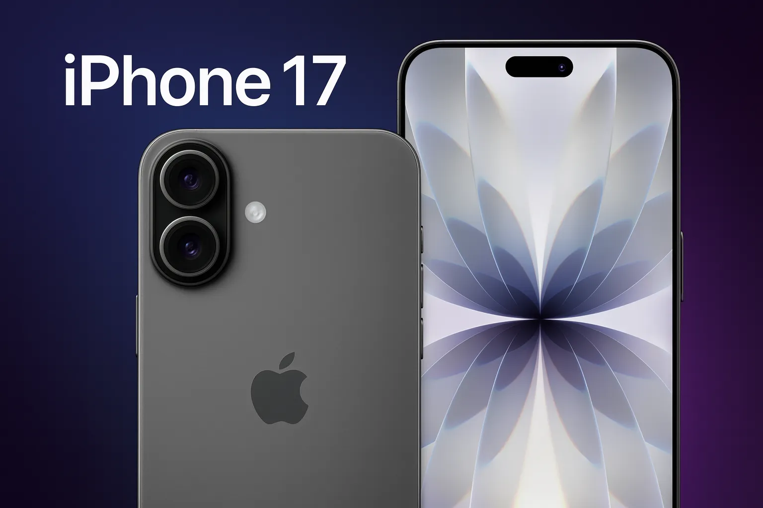 Nuovo iPhone 17 in primo piano con display acceso, sfondo futuristico