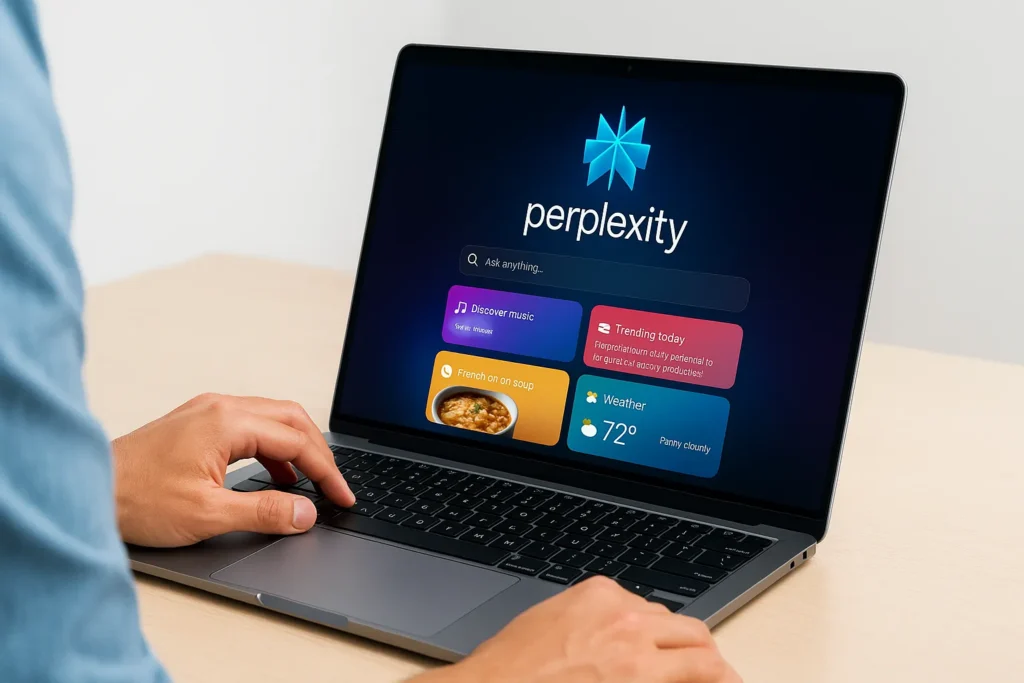 Person using AI browser on laptop