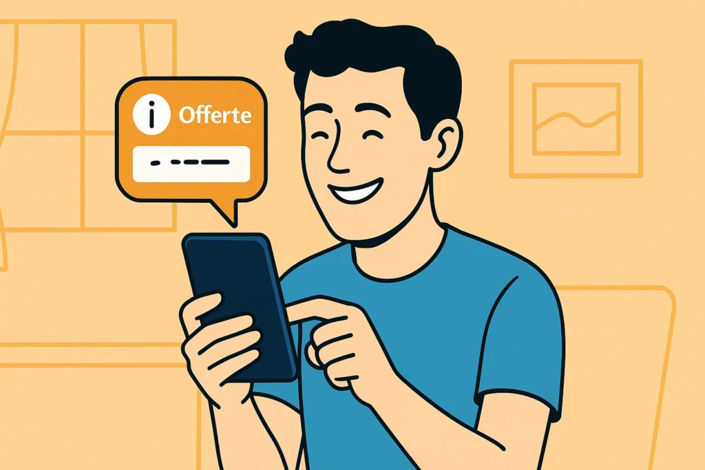 Persona felice con smartphone in mano