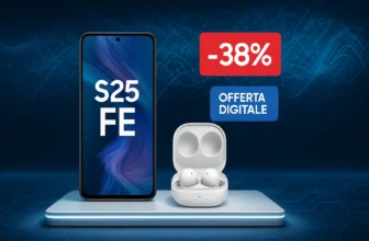 Samsung Galaxy S25 FE accanto a cuffiette wireless Galaxy Buds3 FE