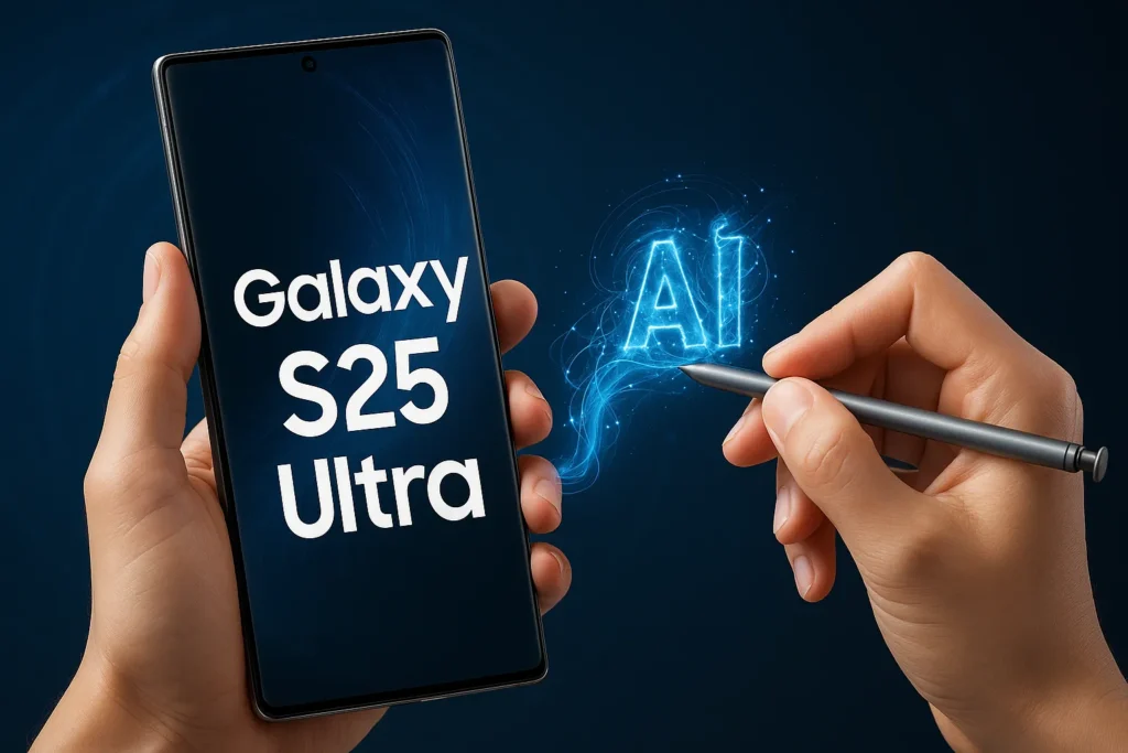 Samsung Galaxy S25 Ultra in hand showing S Pen