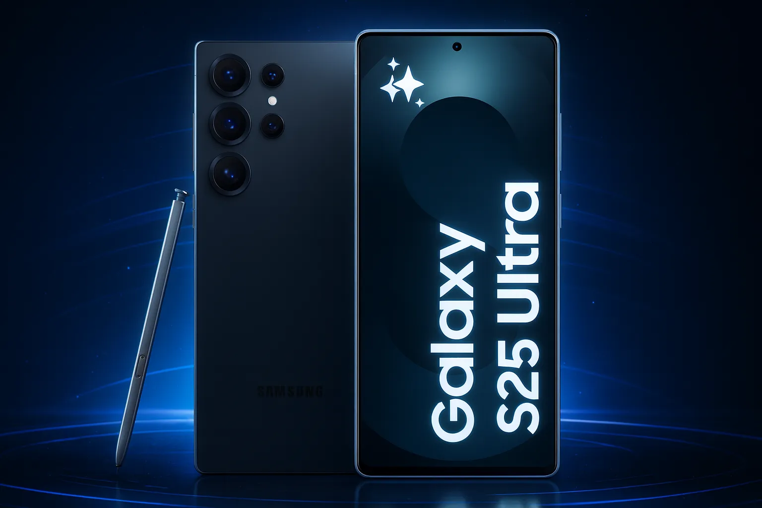 Samsung Galaxy S25 Ultra smartphone sleek design glowing with subtle blue lighting
