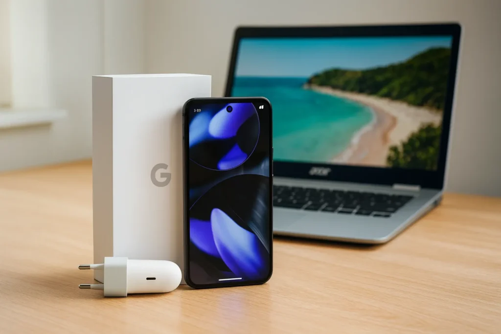 Un Google Pixel 9 nuovo e moderno su un tavolo