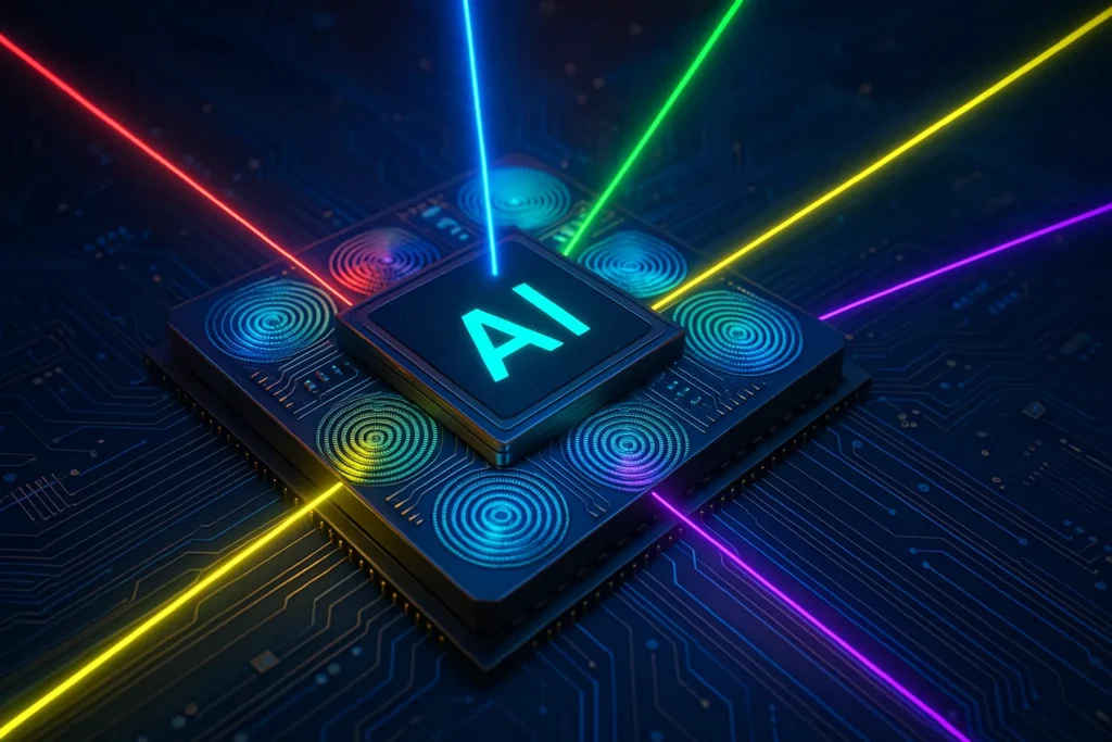 Un chip fotonico futuristico che utilizza la luce laser