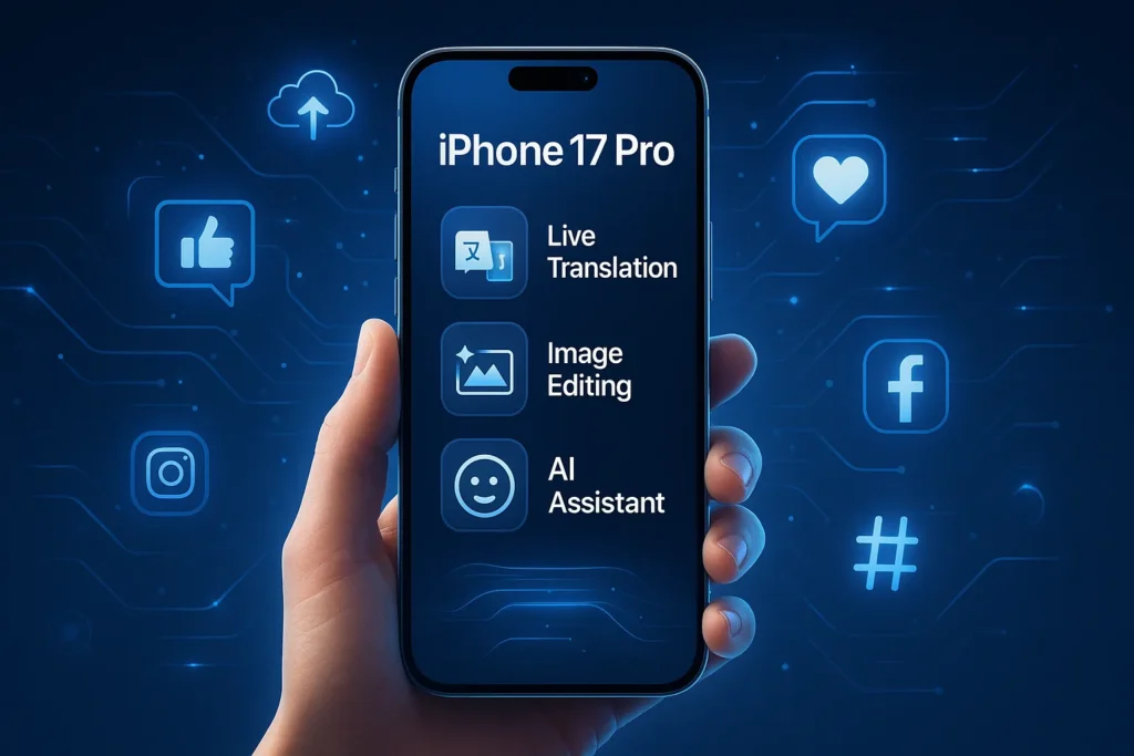 iPhone 17 Pro VS iPhone 17: Quale Scegliere? Confronto, Offerte e NovitĂ 2025 3 Un iPhone 17 Pro acceso che mostra sullo schermo funzioni AI
