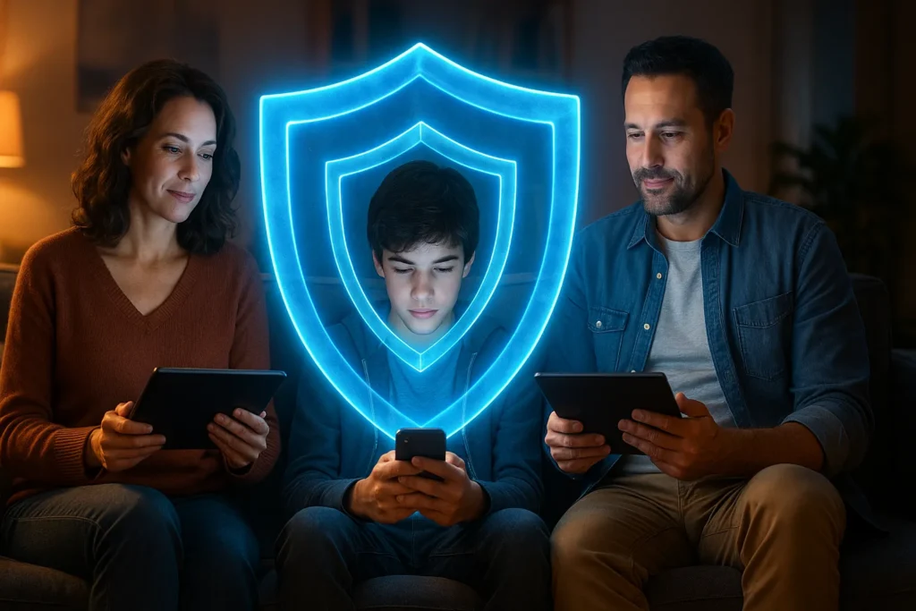Una famiglia moderna seduta sul divano