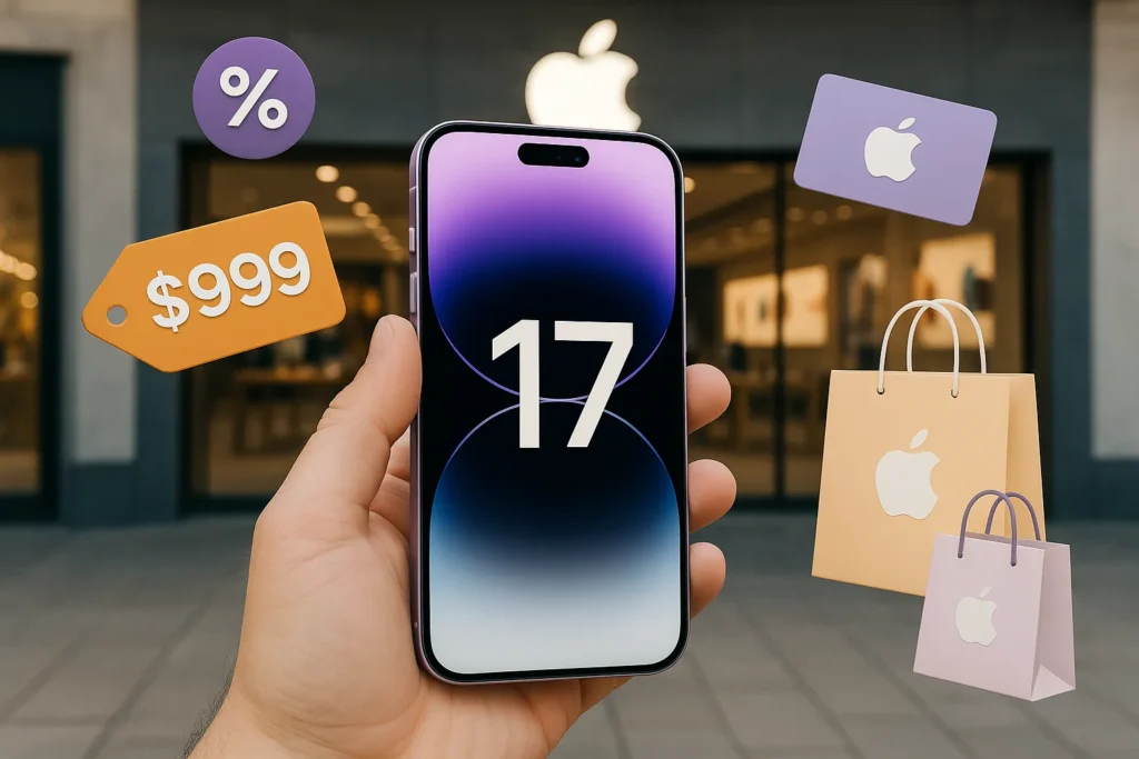 iPhone 17 Pro VS iPhone 17: Quale Scegliere? Confronto, Offerte e NovitĂ 2025 4 Una mano che tiene un iPhone 17 davanti ad uno store