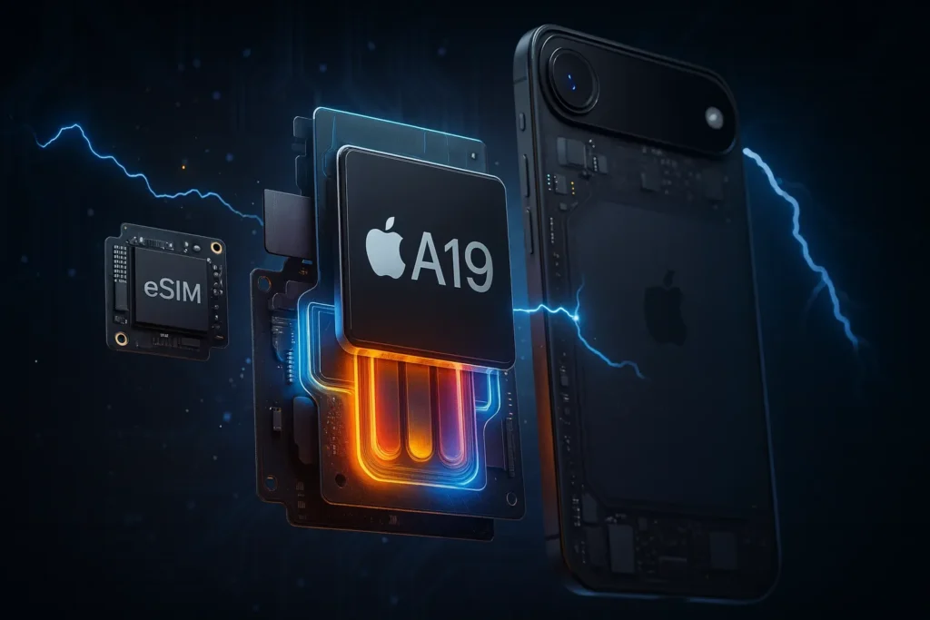 esplosione visiva delle componenti interne di un iPhone 17