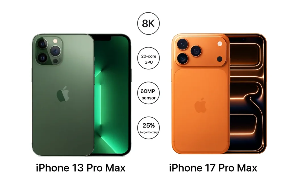 Apple iPhone 13 Pro Max ricondizionato: vale ancora la pena nel 2025? 4 iPhone 13 Pro Max ricondizionato ed iPhone 17 Pro Max affiancati,