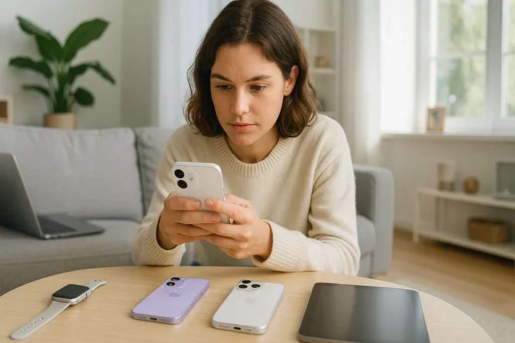iPhone 17 Pro VS iPhone 17: Quale Scegliere? Confronto, Offerte e NovitĂ 2025 13 ragazza seduta su un divano con due iPhone sul tavolino