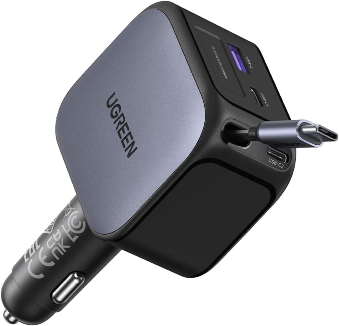 Caricatore auto retrattile UGREEN 145W USB C e USB A