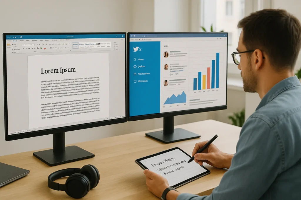 Due monitor 4K affiancati sulla stessa scrivania