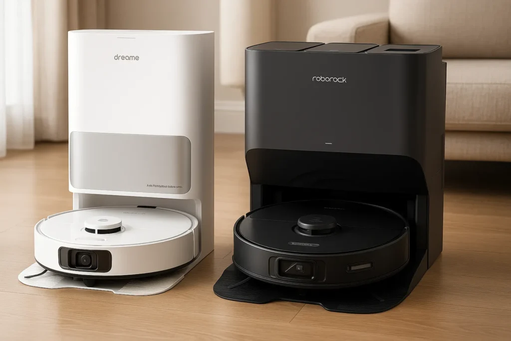 Robot aspirapolvere moderni in primo piano