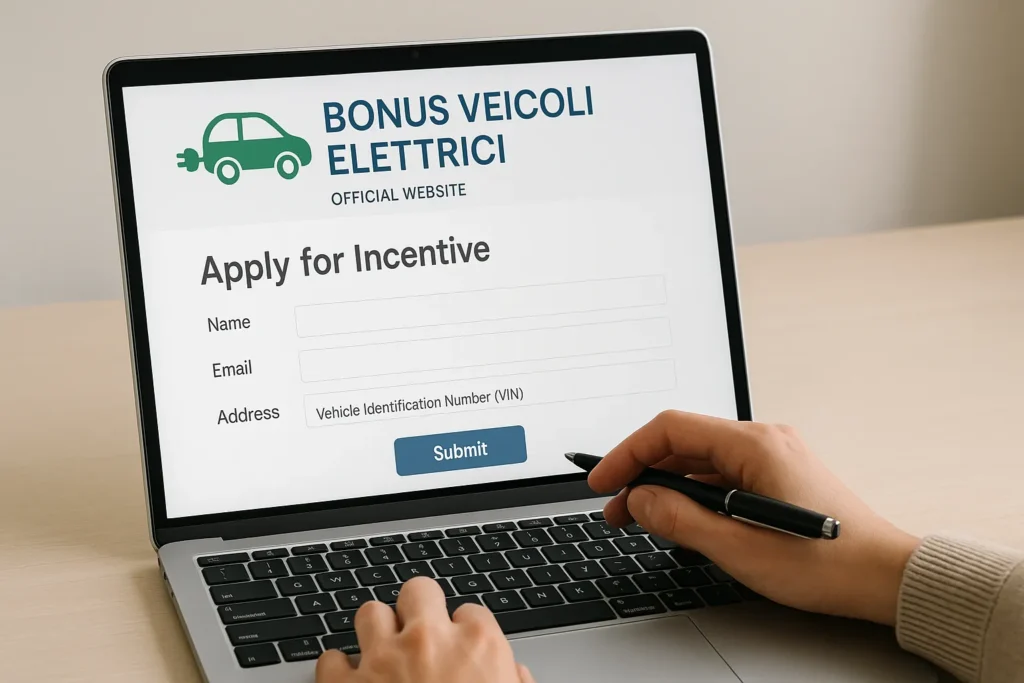 Bonus Veicoli Elettrici 2025: Incentivi fino a 11.000 Euro per Privati e Microimprese 4 Schermo di laptop con sito ufficiale bonus veicoli elettrici aperto