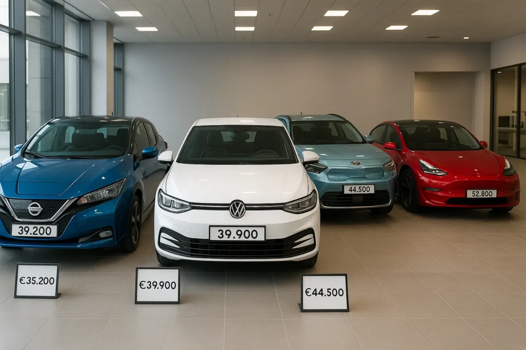 Bonus Veicoli Elettrici 2025: Incentivi fino a 11.000 Euro per Privati e Microimprese 3 Varie auto elettriche di diverse marche in esposizione