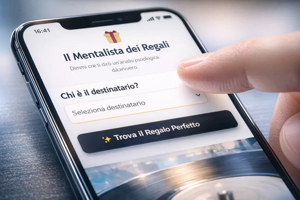 Come Trovare il Regalo Giusto con l'Intelligenza Artificiale: Test del "Mentalista" (2025) 3 Interfaccia mobile del Mentalista dei Regali che chiede il destinatario