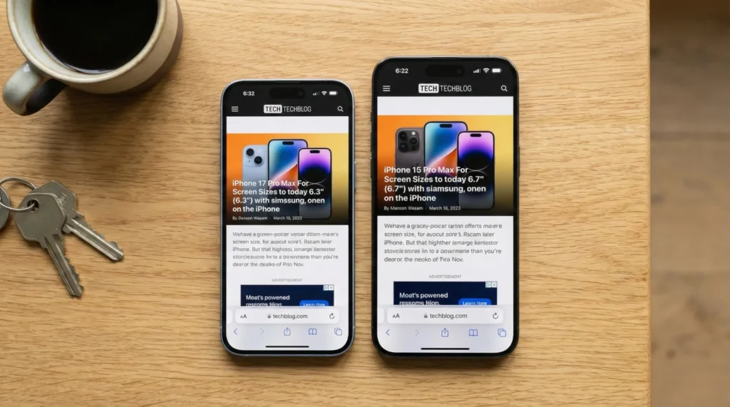 Confronto dimensioni schermo iPhone 17 6.3 pollici vs iPhone 15 Pro Max 6.7 pollici