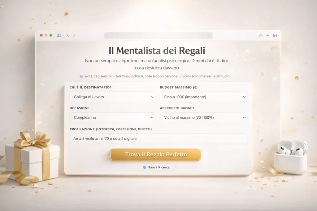 Come Trovare il Regalo Giusto con l'Intelligenza Artificiale: Test del "Mentalista" (2025) 4 Il mentalista dei regali esempio utilizzo