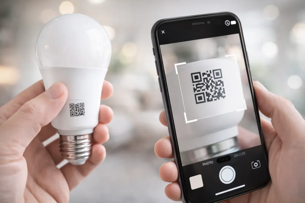 Scansione codice QR Matter su lampadina smart con app Google Home