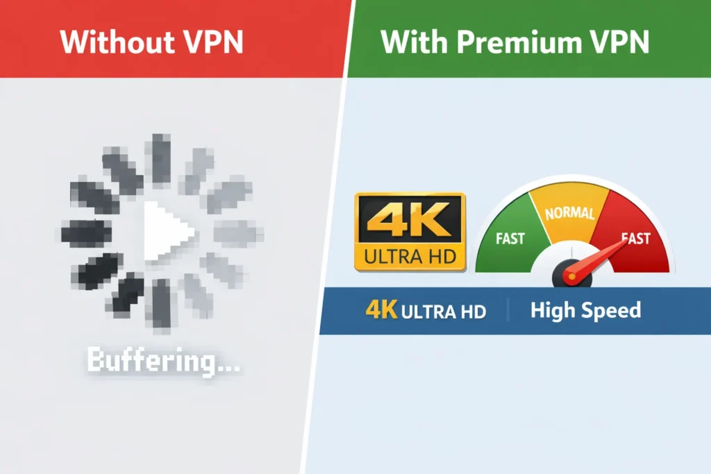 Differenza velocità streaming con e senza VPN ottimizzata