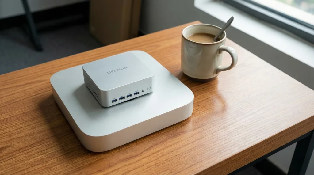 Confronto dimensioni Geekom A7 Max vs Apple Mac Mini