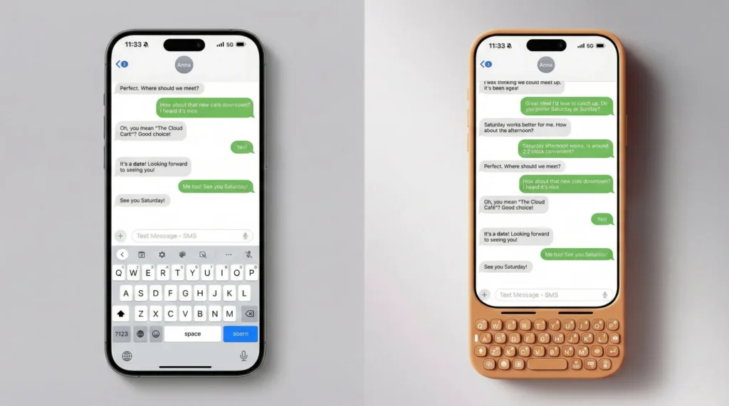 Confronto spazio schermo iPhone: tastiera virtuale vs tastiera fisica Clicks.