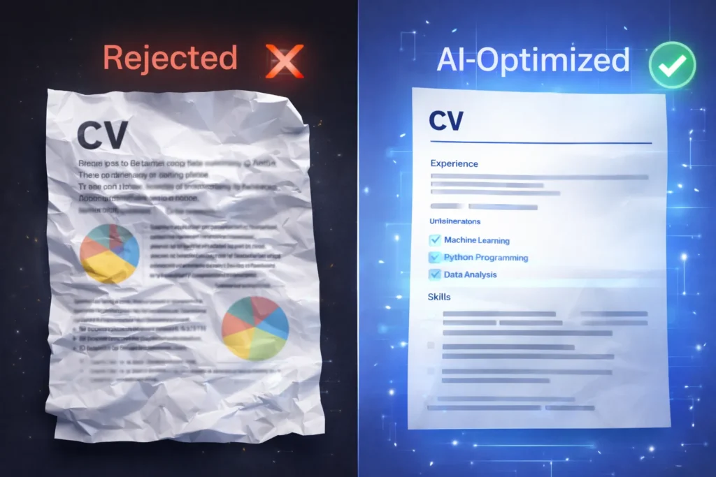 Confronto tra un curriculum vecchio stile rifiutato e un curriculum ottimizzato per l'AI approvato