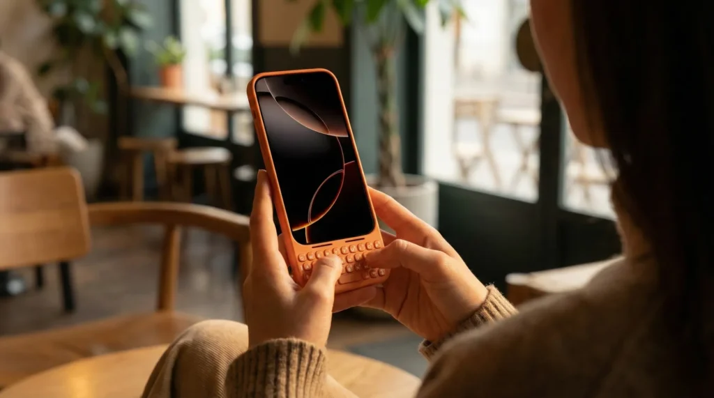 Donna di spalle con cover modello Akko per iPhone 17 pro Max