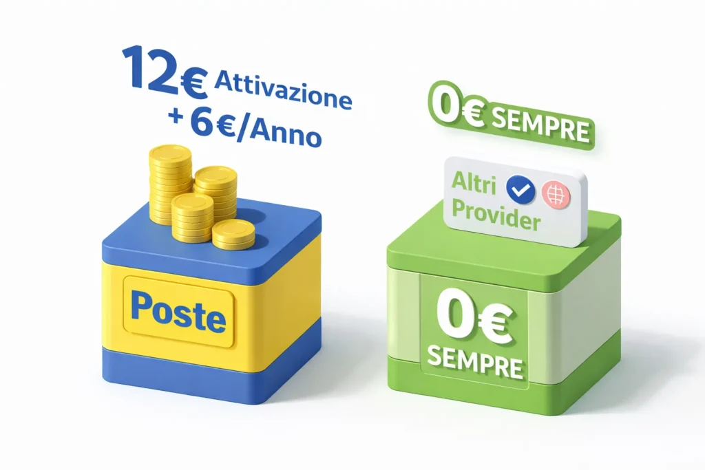 Infografica confronto costi SPID Poste 12 euro vs provider gratuiti Sielte e Namirial