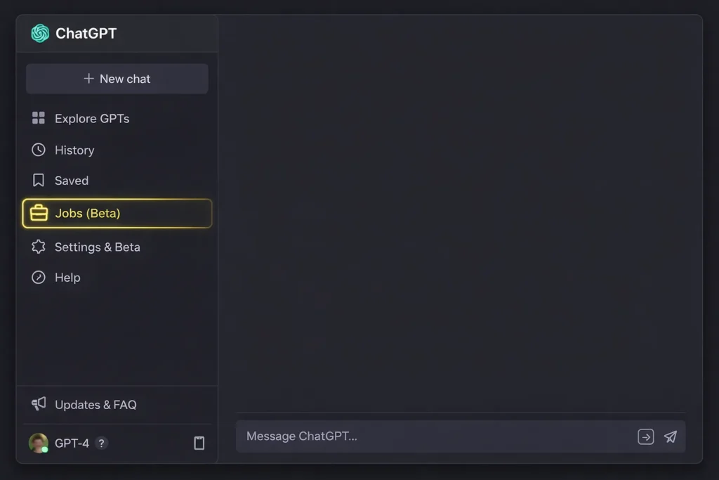 Interfaccia leak di ChatGPT con la nuova sezione Jobs in evidenza 11zon