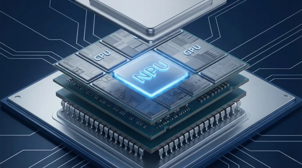 Schema processore Intel Core Ultra con evidenziata la NPU AI