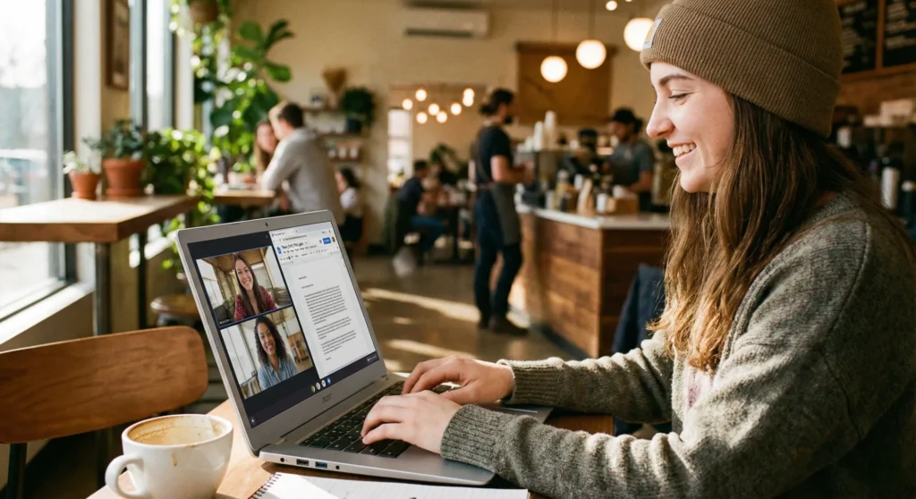 Studente universitario con Acer Chromebook Plus economico