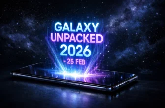 Ologramma futuristico Galaxy Unpacked 2026 in uscita da uno smartphone con sfondo spaziale.