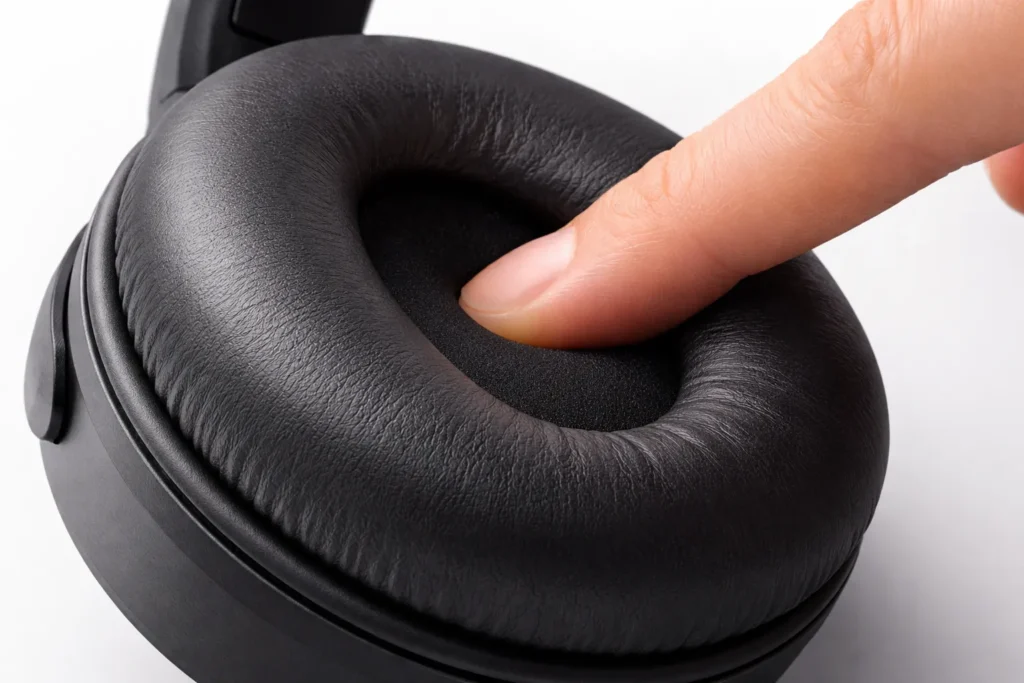 Dettaglio ravvicinato di un padiglione auricolare in memory foam