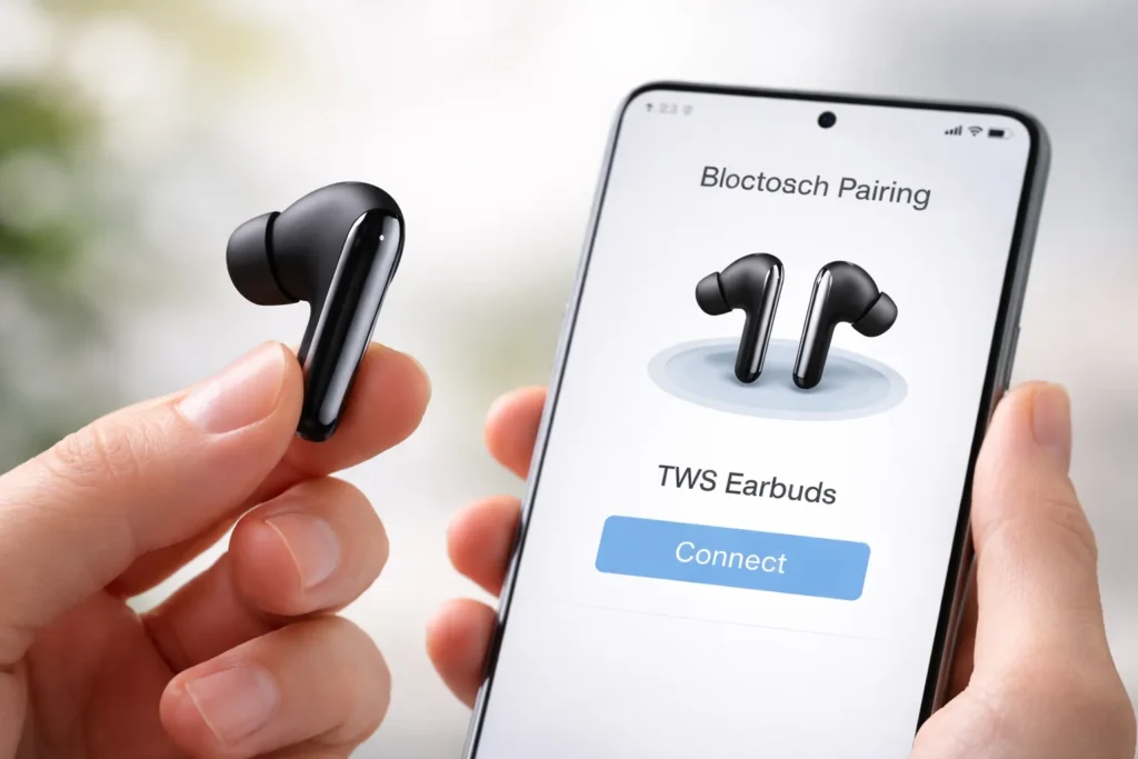 La differenza tra cuffie Bluetooth e Wireless che cambierà il tuo modo di ascoltare 11 Auricolare wireless in fase di collegamento bluetooth con smartphone